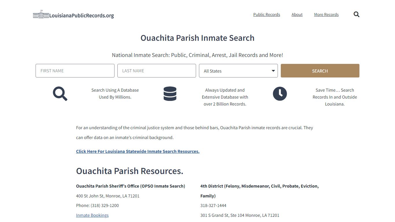 Ouachita Parish Inmate Search - OPSO Current & Past Jail Records